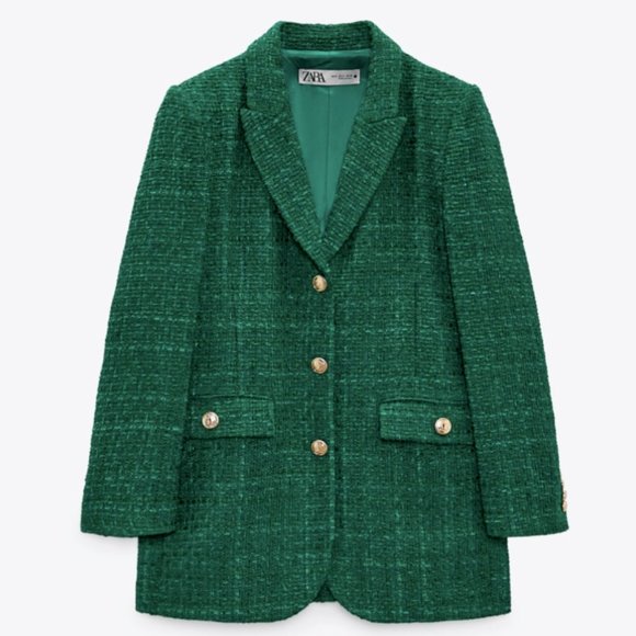 ZARA NEW WOMAN TEXTURED WEAVE TAILORED BLAZER JACKET GREEN 2761/062 Size S - Picture 11 of 15